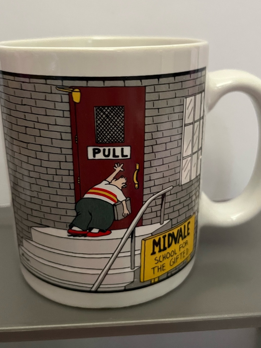 Far Side CartoonCoffee Mug -“Midvale school for the gifted”